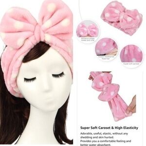 Bunny Bow Super soft headband Pink polka dots